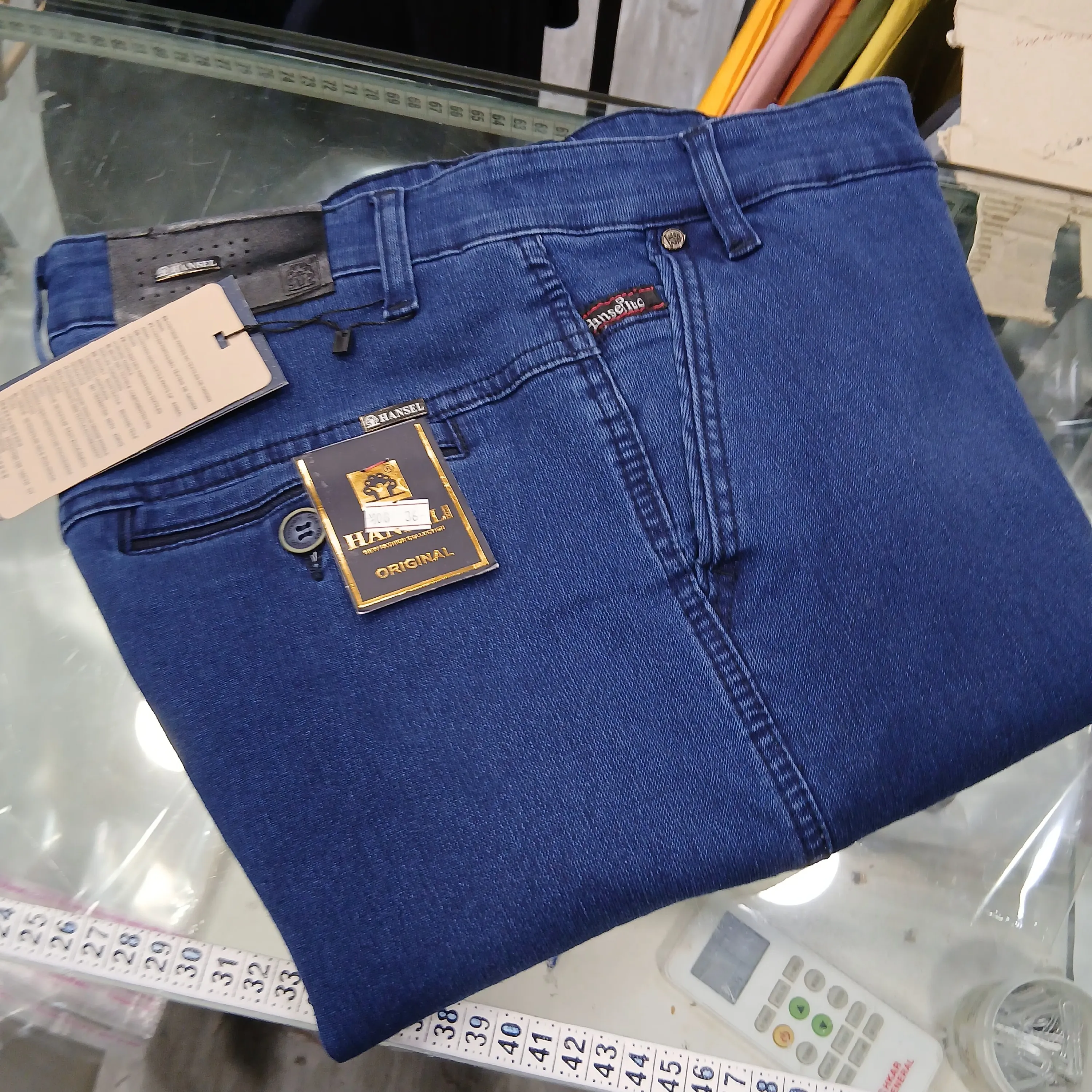 شلوار کتان کبریتی مردانه هنسل مدل راسته با کشسانی بالا رنگ آبی پررنگ