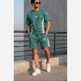 ست تیشرت شلوارک بیسکوییتی طرح جذاب UNDER ARMOUR نواردوزی شده