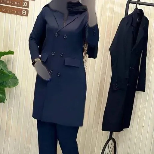 مانتو شلوار اداری پرشیا سایزبزرگ زنانه ست شکوه سرمهای شکلاتی طوسی مشکی نوکمدادی