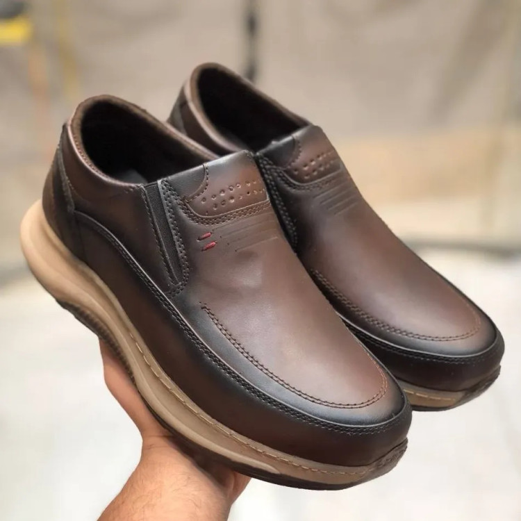 کفش روزمره مردانه چرم صنعتی مدل رونیکس دور دوخت بدون بند