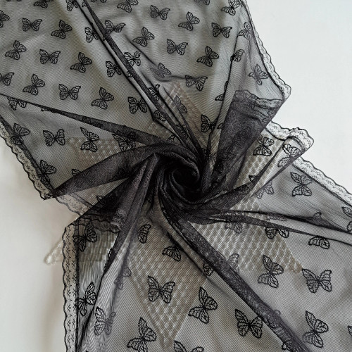 شال تور پروانه ای مشکی حاشیه گیپور ابعاد 170 در 60 سانتی متر