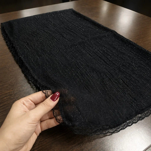 شال مجلسی مشکی حاشیه تور قواره بزرگ مناسب مراسم