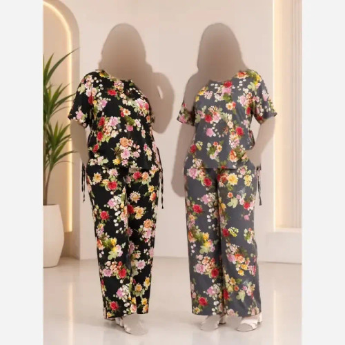 بلوز شلوار گلدار نخی خنک و تابستانه سایز 40 تا 52