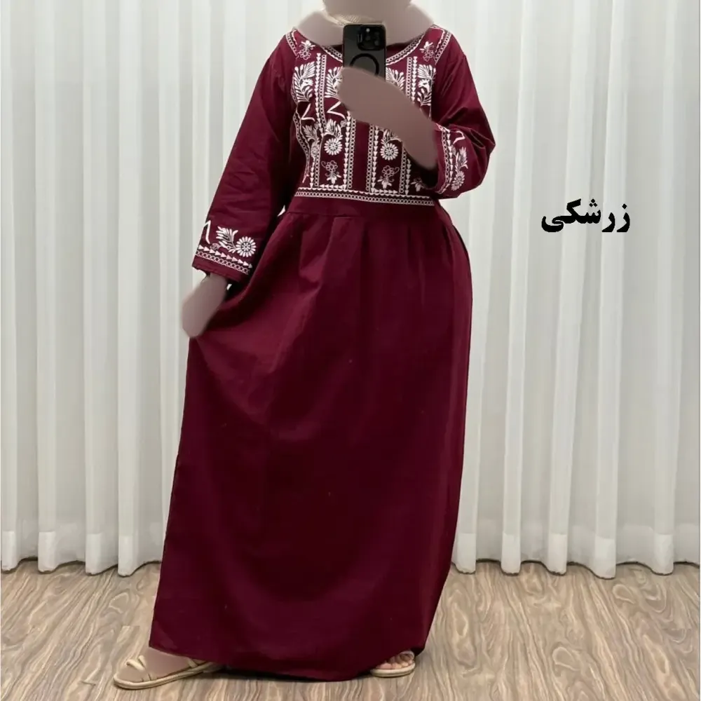 پیراهن زنانه لینن طرح مایا فری سایز مناسب تا 48 با کمربند