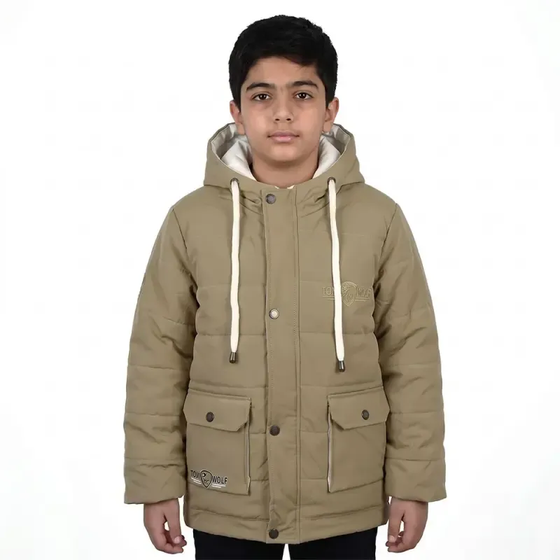 کاپشن پسرانه برزنتی خزدار رنگ خاکی