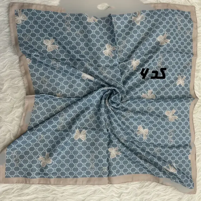 مینی اسکارف آبی نخ طرحبندی قواره 65×65 مناسب استفاده روزمره