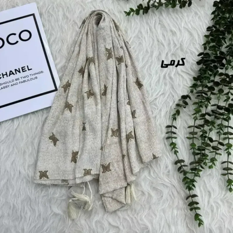 شال نخی برشکا طرح پروانه منگوله دار قواره 178 در 61 سانتی متر