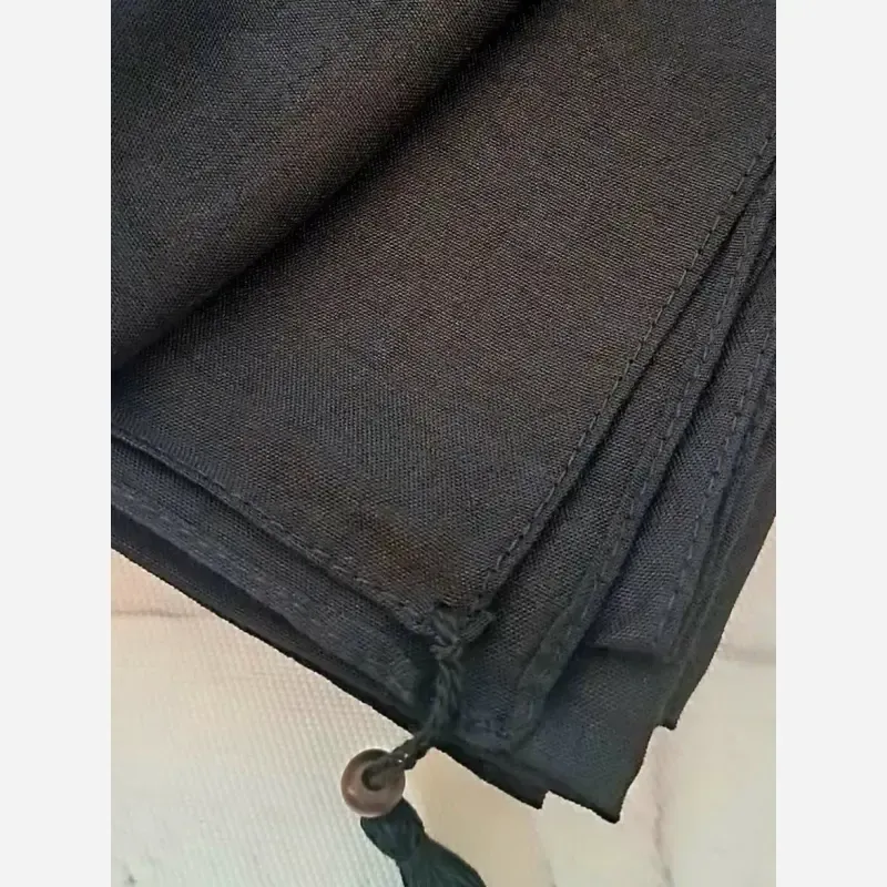 روسری سوپر نخ ساده قواره بزرگ منگوله دار مشکی و سورمه ای