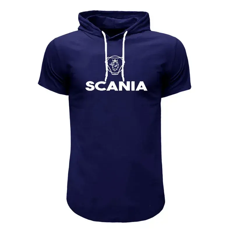 تیشرت کلاه دار مردانه طرح Scania سورمه ای نخی اعلا سایز بندی روزمره مهمانی اسپرت
