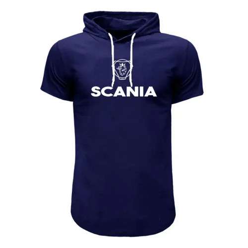 تیشرت کلاه دار مردانه طرح Scania سورمه ای نخی اعلا سایز بندی روزمره مهمانی اسپرت