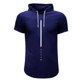 تی شرت آستین کوتاه کلاه دار مردانه سورمه ای طرح dream سایز L XL XXL