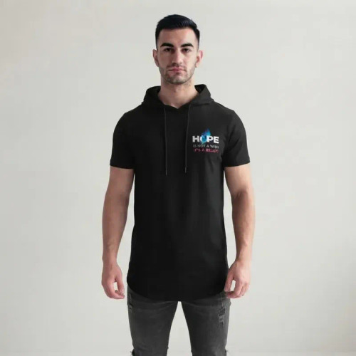 تی شرت مردانه آستین کوتاه الیاف نخی کلاهدار مدل HOPE