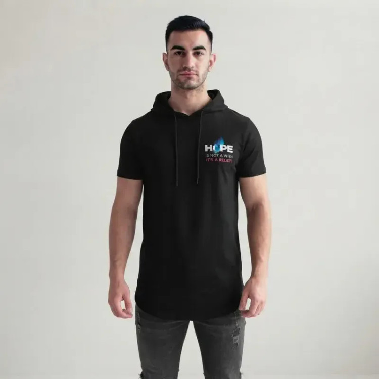 تی شرت مردانه آستین کوتاه الیاف نخی کلاهدار مدل HOPE