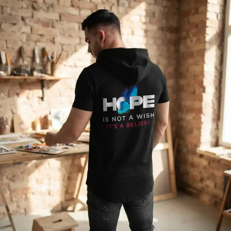 تی شرت مردانه آستین کوتاه الیاف نخی کلاهدار مدل HOPE
