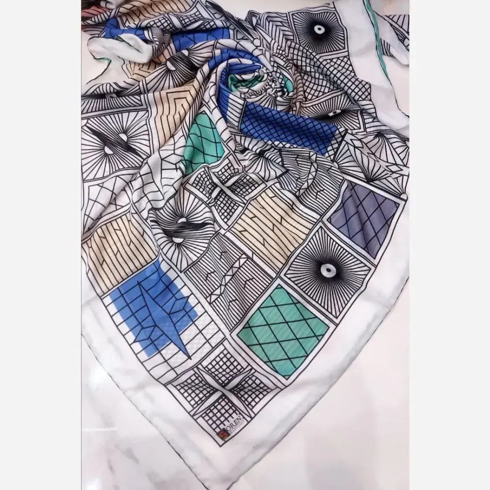 روسری قواره بزرگ نخی دست دوز زنانه 140 سانت تابستانی