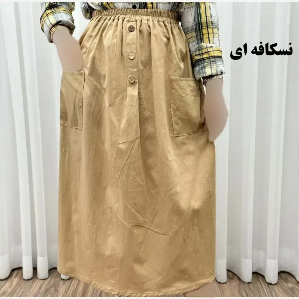 دامن لنین جلو جیب فری سایز مناسب تا سایز 48