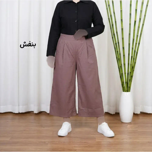 شلوار واید لنین نچرال فری سایز تا 50 تنخور شیک و راحت چهارفصل زنانه مناسب باردار و سایز درشت