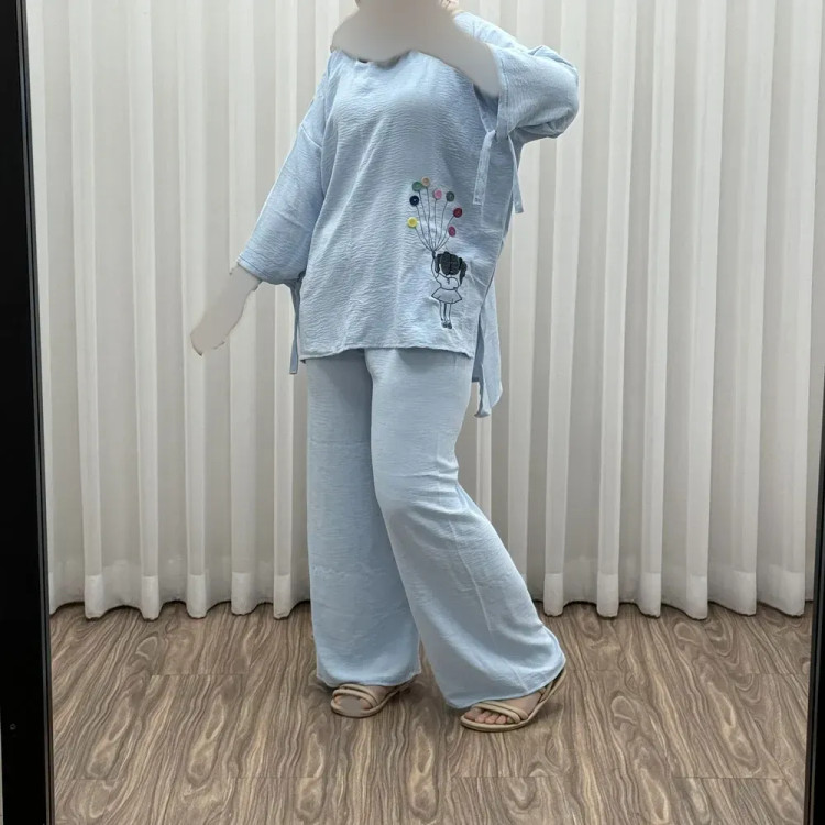 ست بلوز شلوار بادکنکی فری سایز تا 52 ابر و باد چهارفصل شیک و راحت بدون آبرفت و رنگ رفتگی