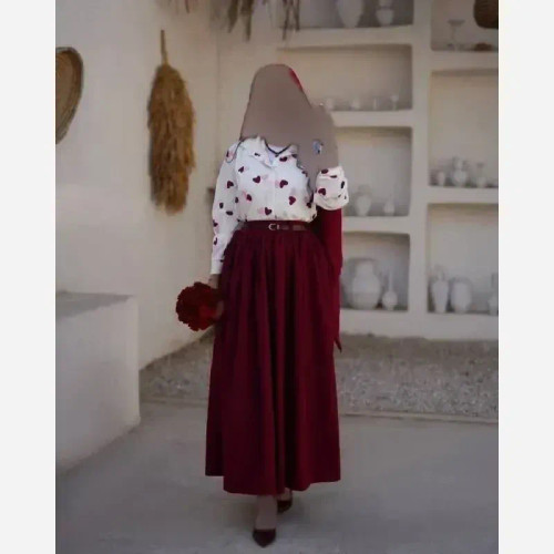 ست شومیز و دامن زنانه مدل قلبی با کمربند چرم سایز 38 تا 48