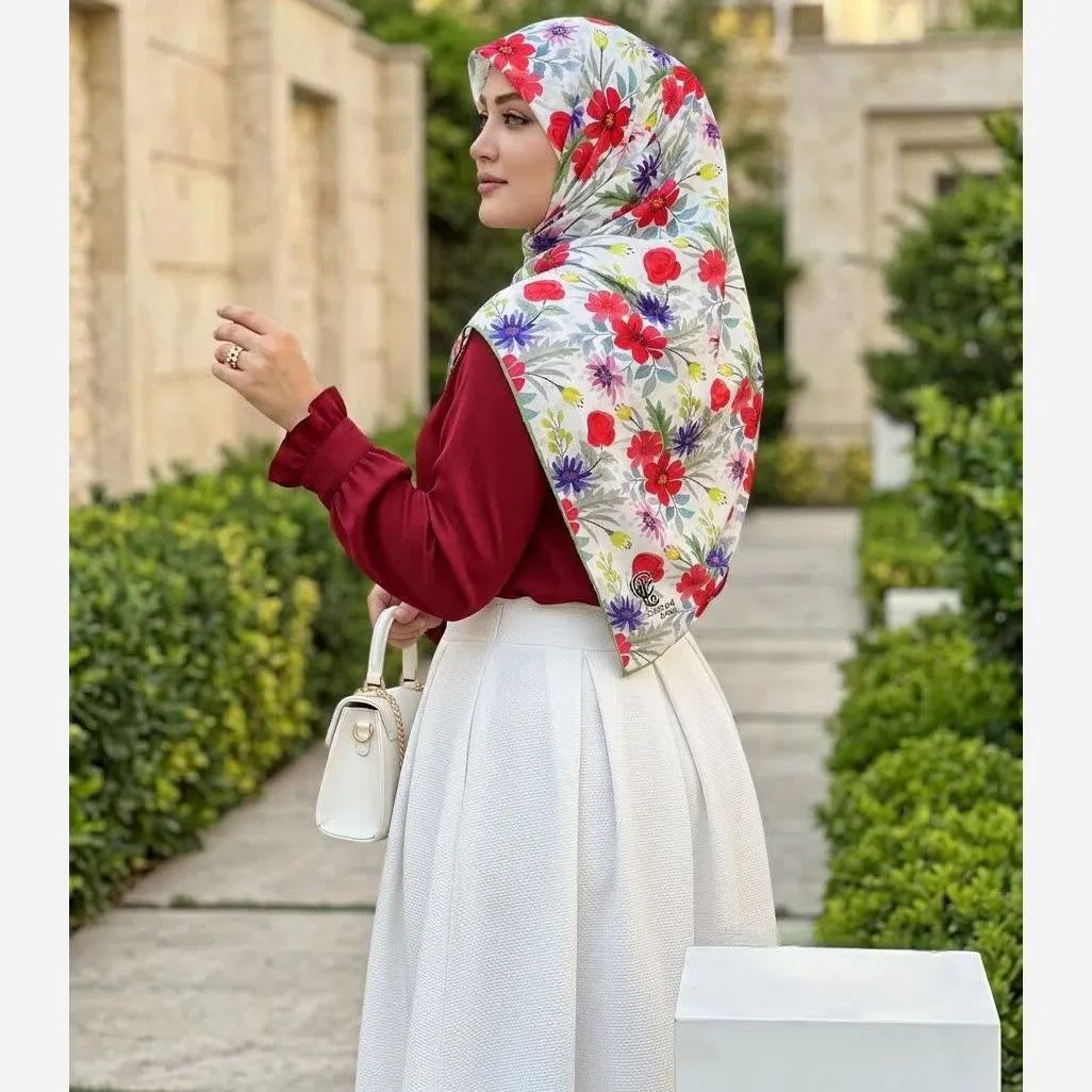روسری مجلسی طرح گلناز قواره بزرگ 140 سانتیمتر نخ کاستوم سیتو